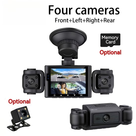 Dashcam met dubbele camera | 1080p camera aan de voorzijde & 480p ingebouwde camera, infrarood nachtzicht, 5,08 cm IPS-scherm, groothoeklens, dubbele lens, universeel ontwerp.