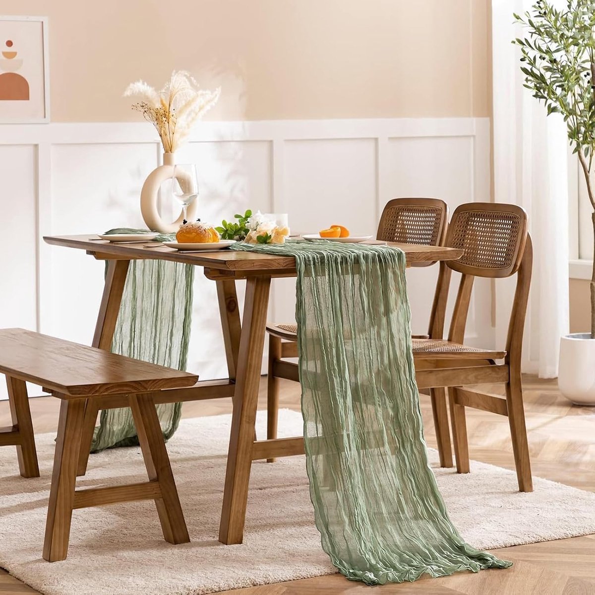6 Stuks Saliegroene Tafelloper Kaasdoek 90x300cm - Rustieke Bruiloft & Feest Decoratie