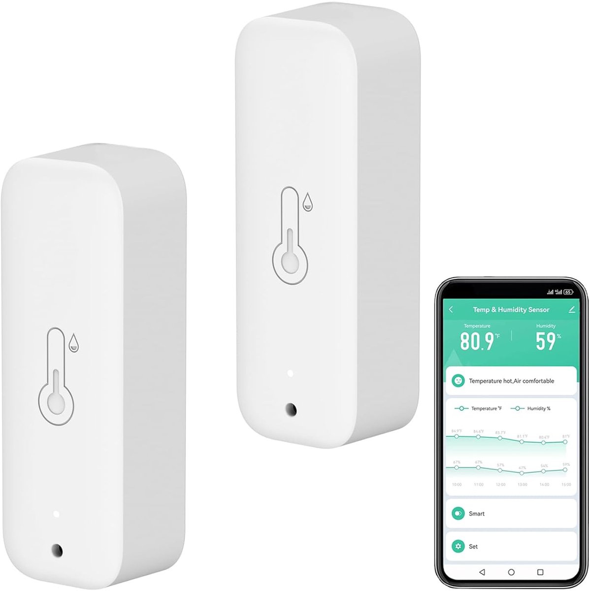 Draadloze Thermo-Hygrometer Set (2 Stuks) met App, Vochtigheid- en Temperatuurmonitor voor Binnen