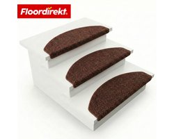 Floordirekt Trapmatten Madrid - Halfronde Shaggy Trapmat - 65 x 23,5 cm - Donkerbruin - Zelfklevend & Geluidsdempend - Veilig & Comfortabel voor Huis & Trap - in 5 Kleuren
