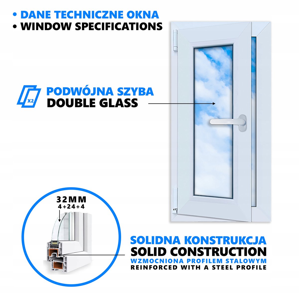 PVC-raam wit 40x80 links, nieuw 400x800 mm draai-kiepraam RU dubbelglas