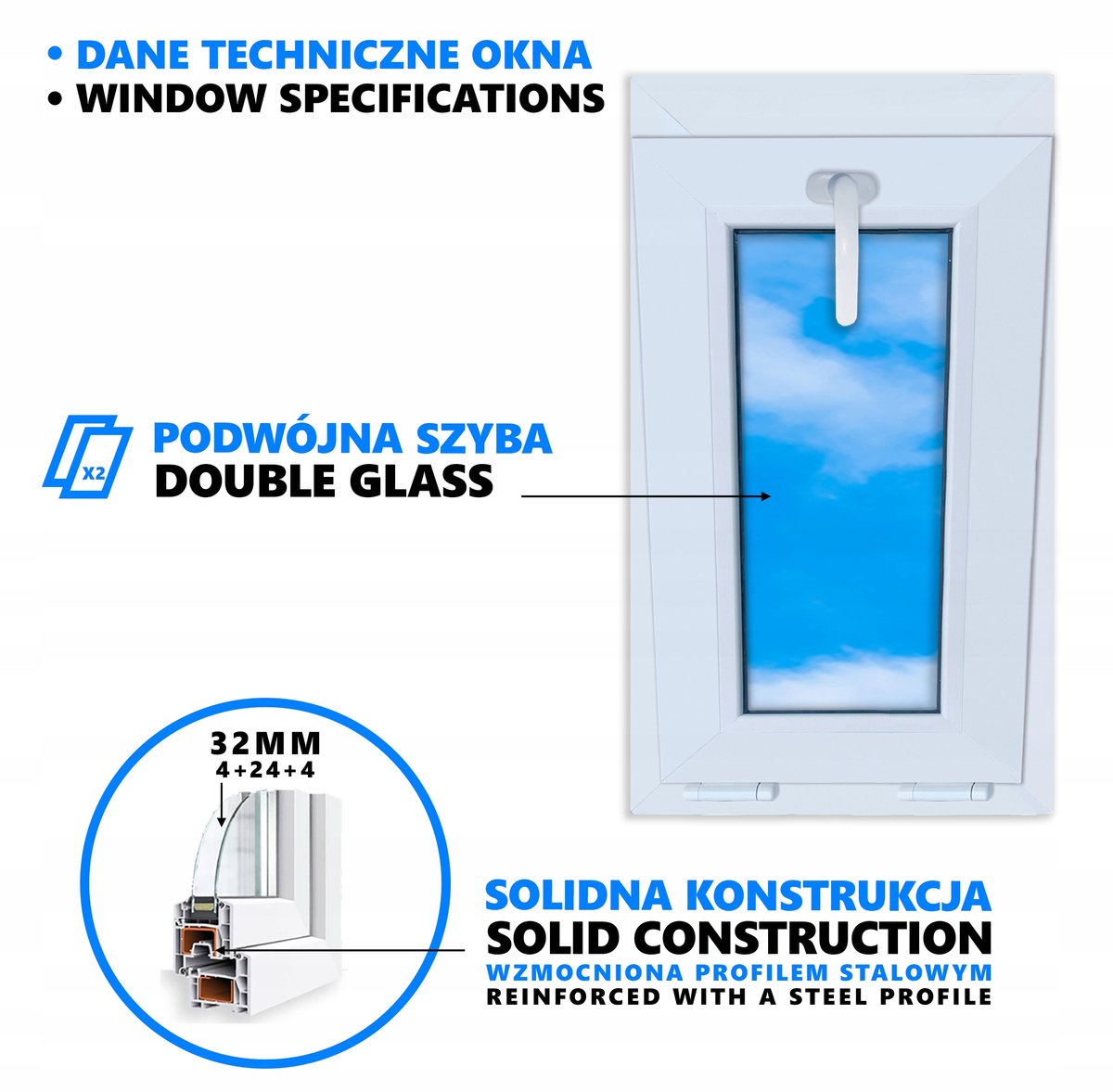 Wit PVC-raam, kantelbaar, 40x70, nieuw, 400x700, dubbel glas, kantelbaar vanaf de bovenkant