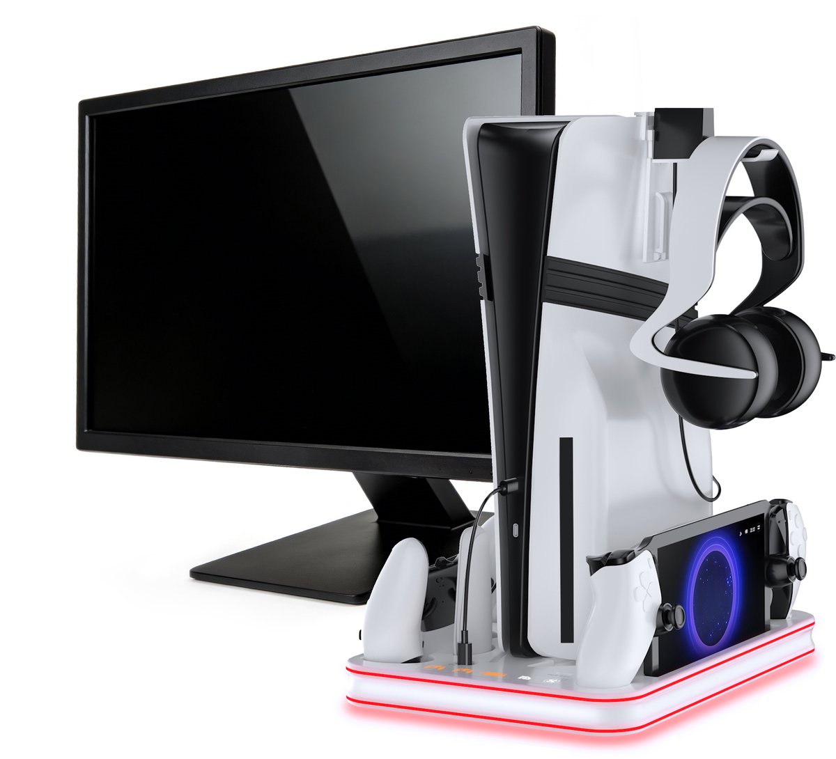 PlayCool all-in-one Multifunctionele RGB Oplaadstation- en Displaystandaard Geschikt voor PlayStation 5/ PS5 Slim/ PS5 Pro (Disc & Digital) & PlayStation Portal (incl. Screen Protector) - DualSense (Edge) controller – foto 4