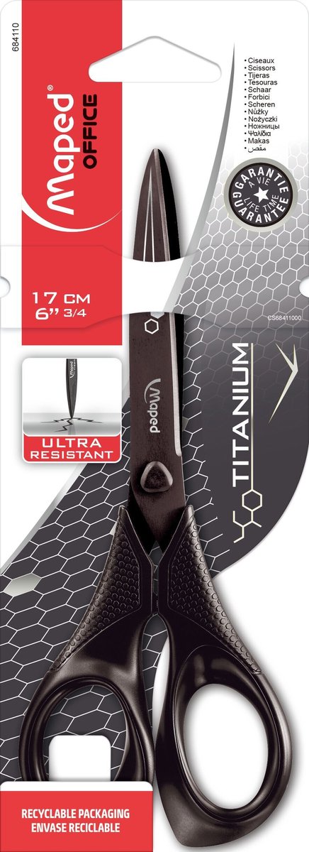 EXPERT TITANIUM schaar 17 cm - symmetrisch - op 'test mij' blisterkaart
