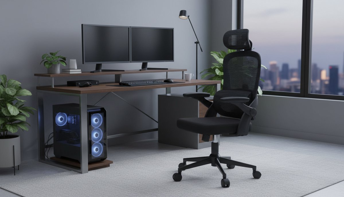 Ergonomische bureaustoel Casa Velluto Apex Mesh, hoge rugleuning, 3D-armleuningen, verstelbare lendensteun & hoofdsteun, draaibare computerstoel voor thuis en kantoor – Zwart