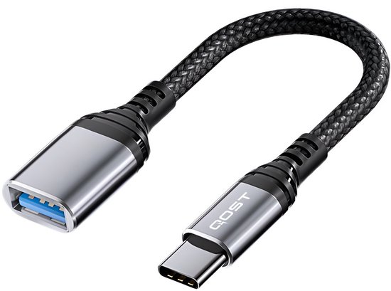 Qost - Adaptateur USB-C vers USB-A - Adaptateur OTG - Adaptateur USB C Male vers USB Femelle - USB-A 3.0 / USB-C 3.2 - Gris sidéral - Compatible avec iPhone 15 / 16 Pro / Samsung S23 Ultra / MacBook Pro / MacBook Air / Mini iPad