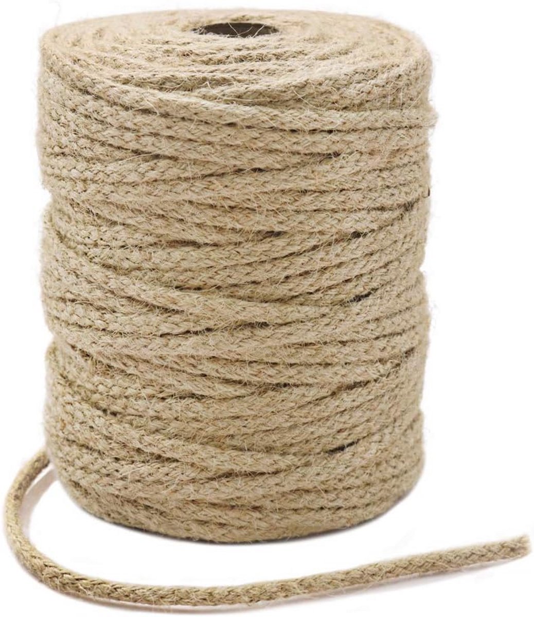 Natuurlijk Jute Touw 61 Meter (200ft) - 8-Draads Geweven voor Knutselen, Macramé en Tuinieren