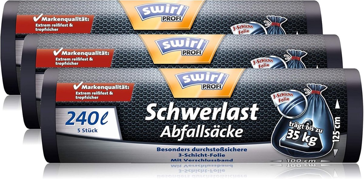 Scheurvaste afvalzakken met trekband - 240 Liter (100 x 125 cm) zwart