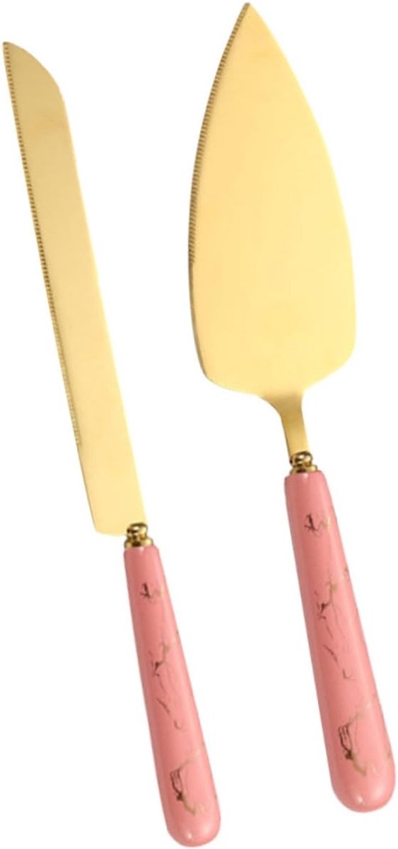 Taartschep Set - Taart Snijder - Feestelijke Gebakken - Gekartelde Rand - 28 Cm Lengte - Roze