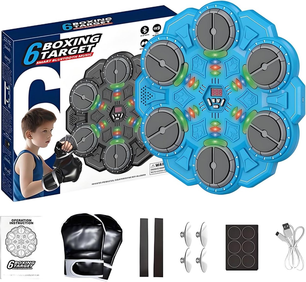 Muziek Boksmachine - Intelligente Trainer - Binnen Sporten - Draadloos Oplaadbaar - 35x35x8cm - Blauw