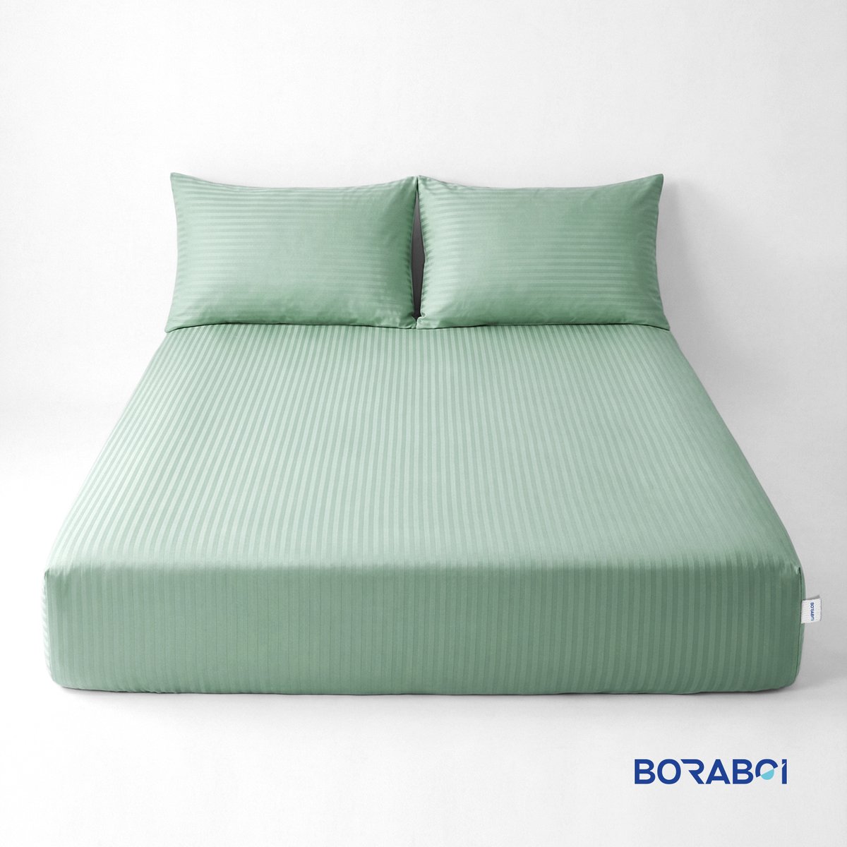 Boraboi® Luxe 3-delige Hoes Laken Set Katoen ,Satijnlook,Gestreept ,Muntgroen 140 x 200 cm