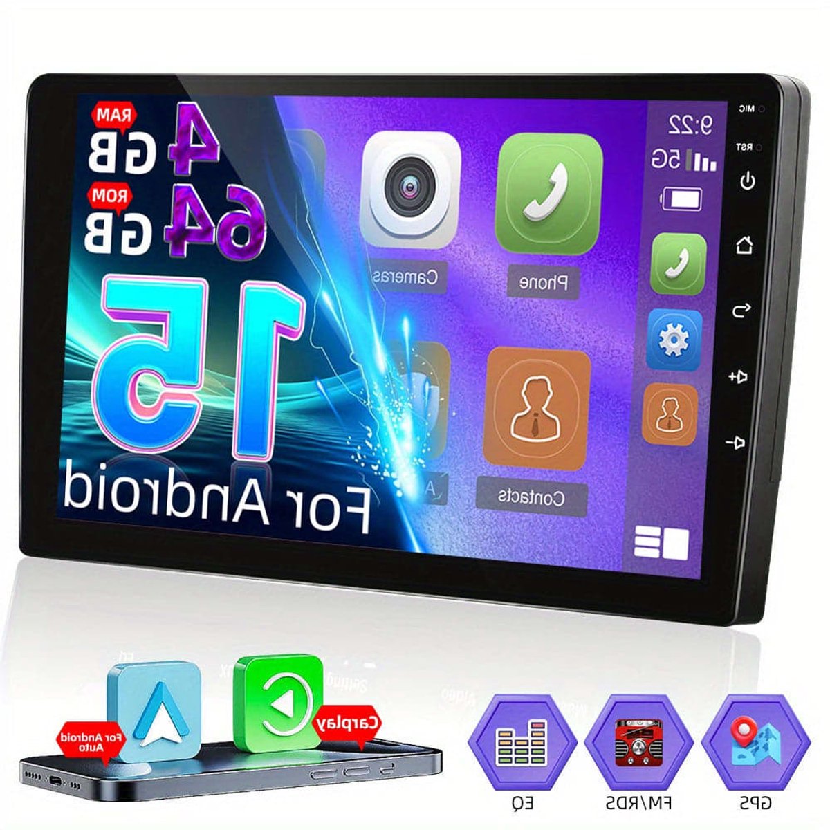 Autoradio – Car Stereo – Auto Radio – Multimedia Speler – Double DIN – 10 Inch HD Touchscreen – Android 15 Systeem – Draadloos CarPlay & Mirror Link – Inclusief AHD Camera & Microfoon