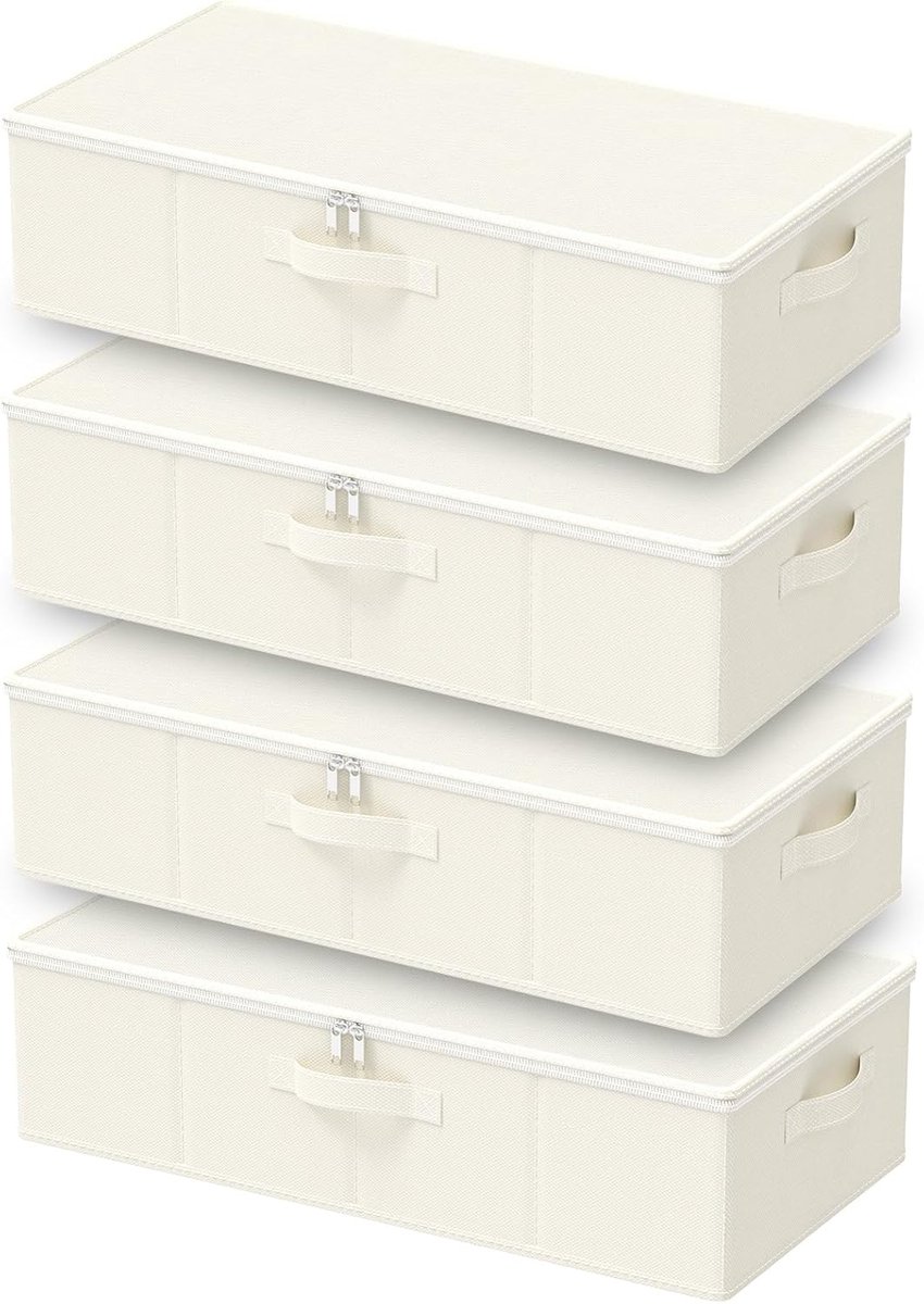 Opbergdoos Onder Bed - Opvouwbare Mand - Ruimte Besparen - Met Ritssluiting - 60x30x15cm - Beige
