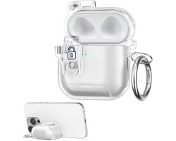 kwmobile Transparante hoofdtelefooncase voor Apple Airpods 4 hoes - Headphones TPU cover met standaardfunctie en veiligheidsvergrendeling - transparant