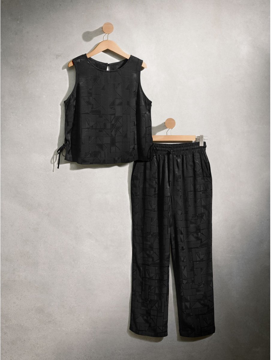 Next Dames - Viscose pyjama met hemdje - Zwart Black Abstract