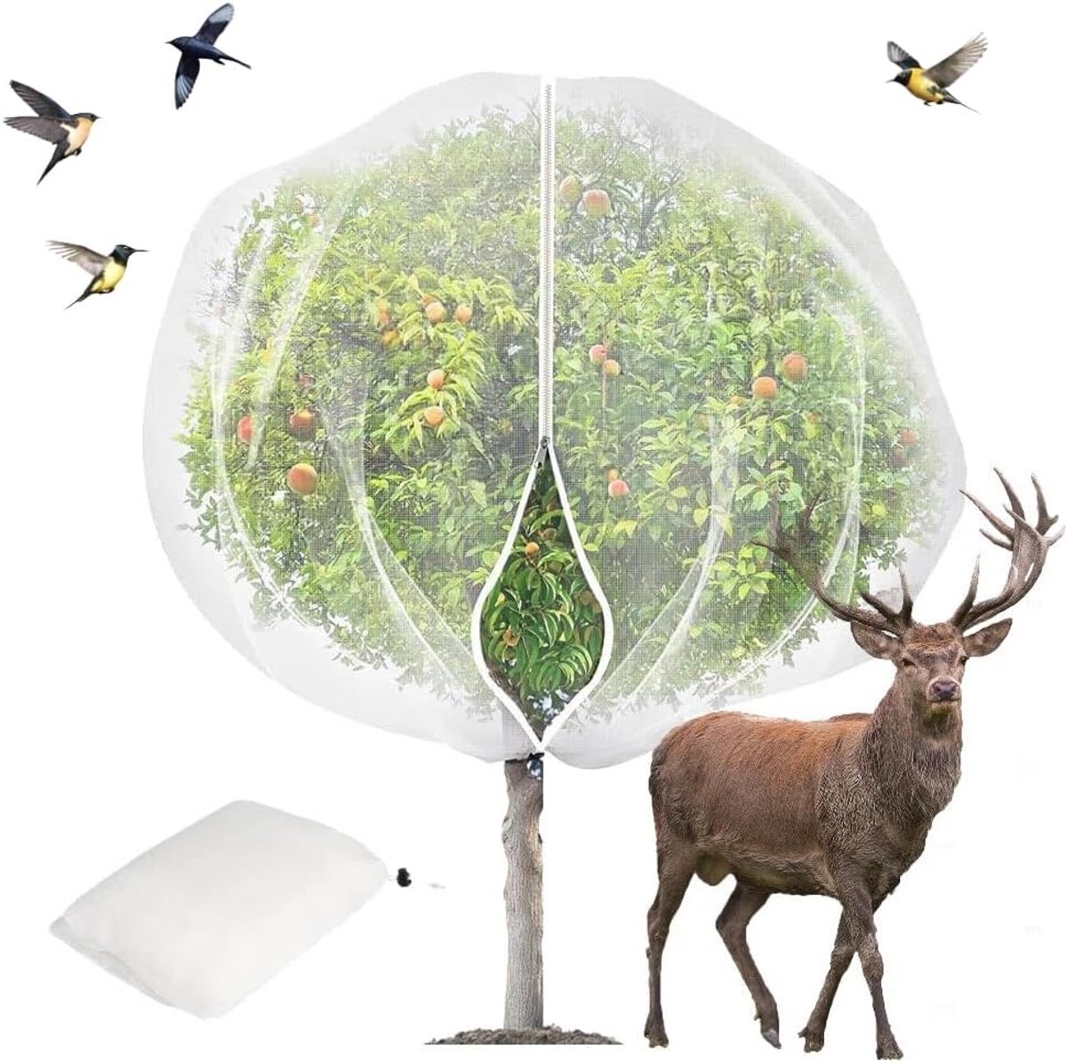 Groot Fruitboomnet - 2 Stuks - Fruitboomnet - Fruitboomnet Hoes Met Rits en Trekkoord - 180x180 cm Ultrafijn Gaas- Insecten- en Vogelbarrière Ter - Bescherming van Planten, Peer, Perzik, Appelboom, Struik - Wit