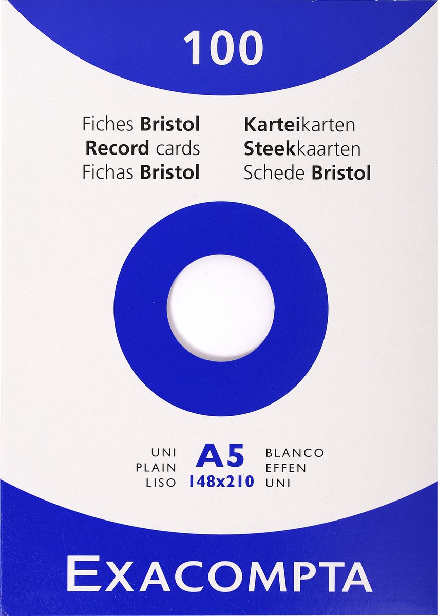 Exacompta 10x etui 100 steekkaarten bristol - effen niet geperforeerd 148x210mm - Wit - 13308E