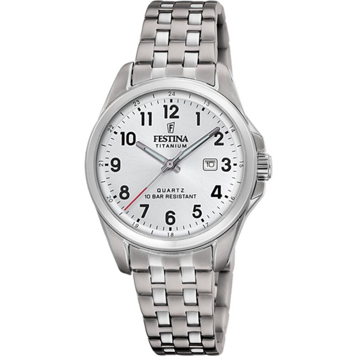 Festina F20697-1 Dames Horloge - Mineraalglas - Titanium-Staal - Zilverkleurig - Ø 31 mm - Quartz - Vouw-Vlindersluiting - 10 ATM (zwemmen)