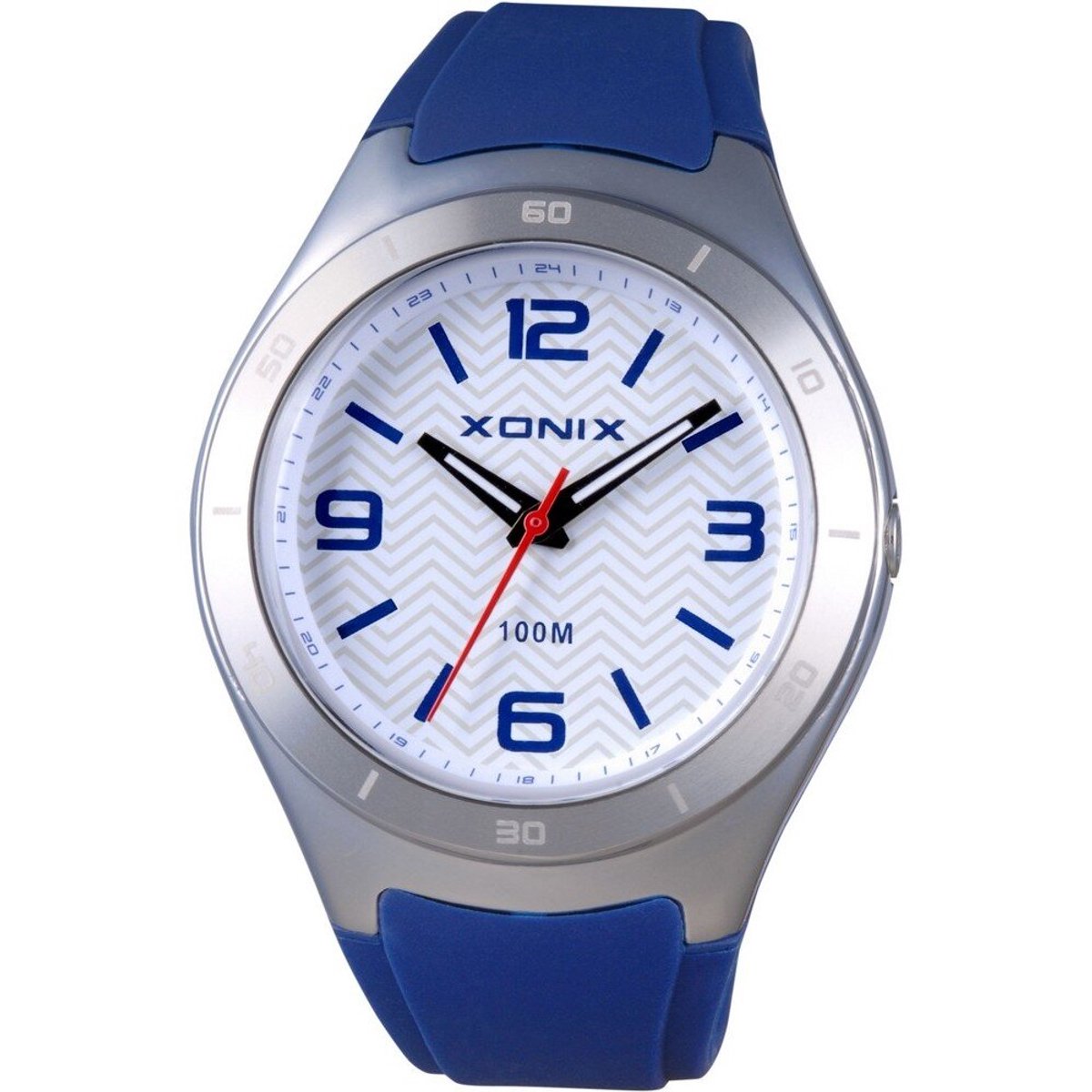 Xonix CAN-004 - Horloge - Analoog - Unisex - Siliconen band - ABS - Cijfers - Streepjes - Waterdicht - 10 ATM - Donkerblauw - Zilverkleurig