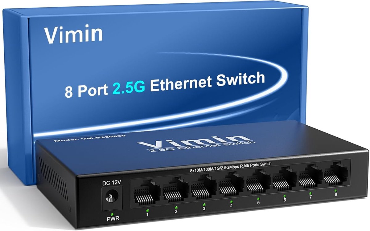 2.5G Netwerk Switch - Ethernet Hub - Snelle Dataverbinding - 8 Poorten - 80 Gbps Capaciteit - Metaal