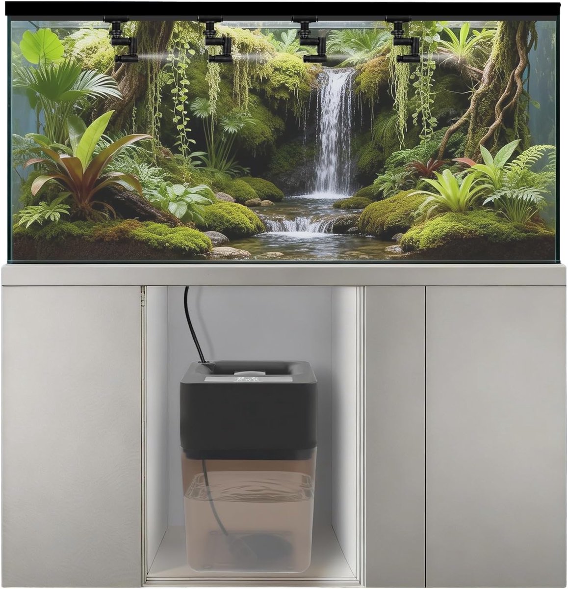 Terrarium Automatisch Systeem - Regensysteem Reptielen - Natuurlijke Bevochtiging - 12L Tank 4 Sproeiers - 24x24x36cm - Zwart