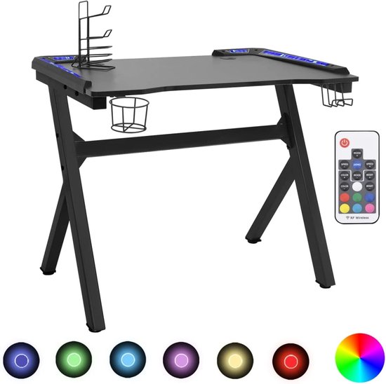 Gaming bureau - Werkplek bureau - Intensief gamen - Geïntegreerde LED verlichting - 90x60x75 cm - Zwart — afbeelding 2