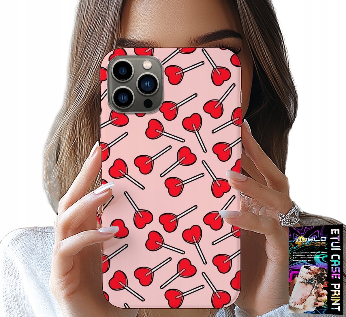 Hoesje voor iPhone 13 Pro Max - Vrouwelijke, modieuze patronen, lolly's en hartjes