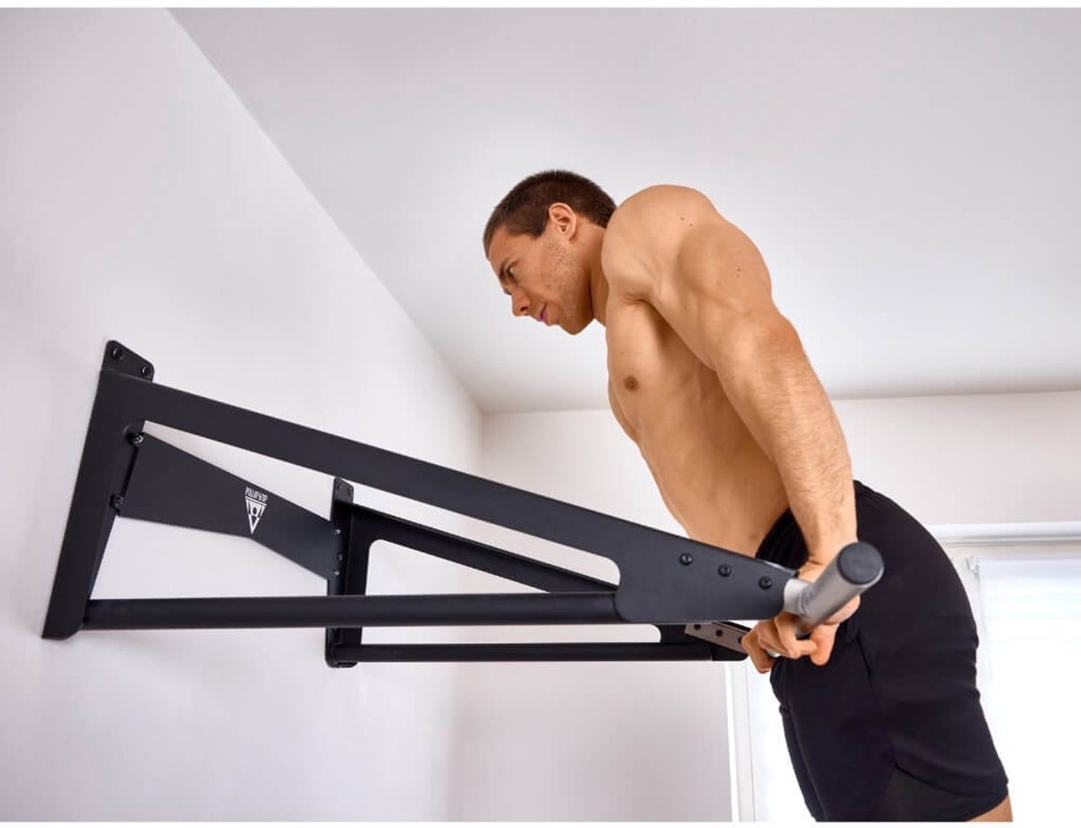 PULLUP & DIP Stainless Steel - Muscle-Up Optrekstang - Extra Muurafstand (80 cm) - Gezandstraald RVS - Belastbaar tot 250 kg thumbnail 7