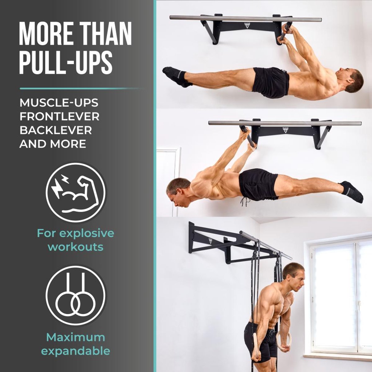 PULLUP & DIP Stainless Steel - Muscle-Up Optrekstang - Extra Muurafstand (80 cm) - Gezandstraald RVS - Belastbaar tot 250 kg thumbnail 5