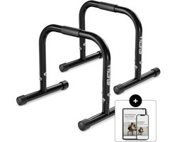 PULLUP & DIP Steel - Fitness Parallettes - 50 cm Lengte - Aanpasbare Rubberen Pads - Inclusief 37 Oefeningen eBook