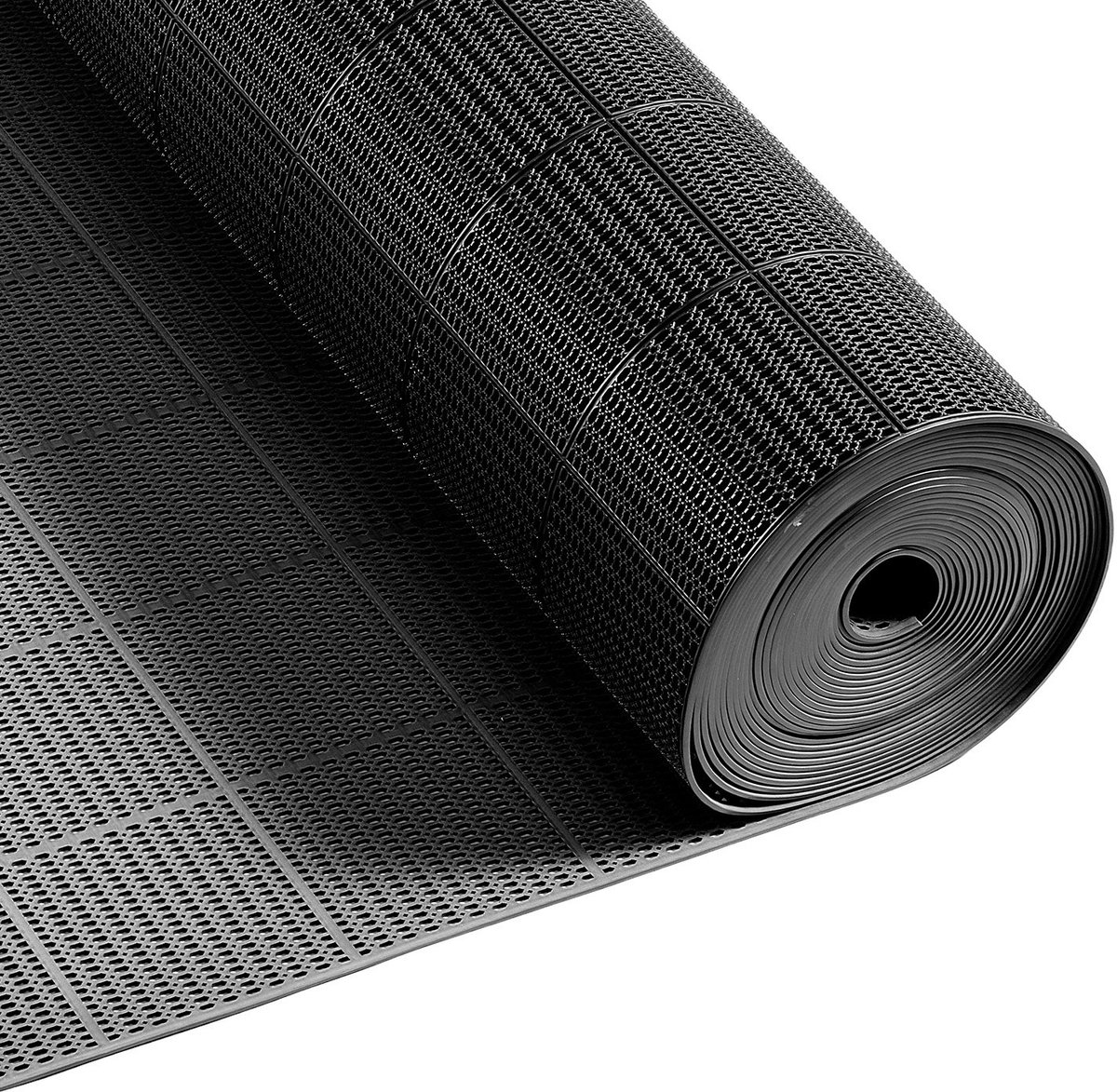 PVC Afvoermat op rol - Antislip vloermat - 0,9 x 15 m - Waterdoorlatende drainage-structuur - Voor zwembad, terras, badkamer & toilet - Snijdbaar op maat - Zwart