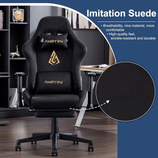 Gamingstoel - Computerstoel - Langdurig Gamen - Verstelbare Voetsteun - 54x40x126 CM - Zwart — afbeelding 5