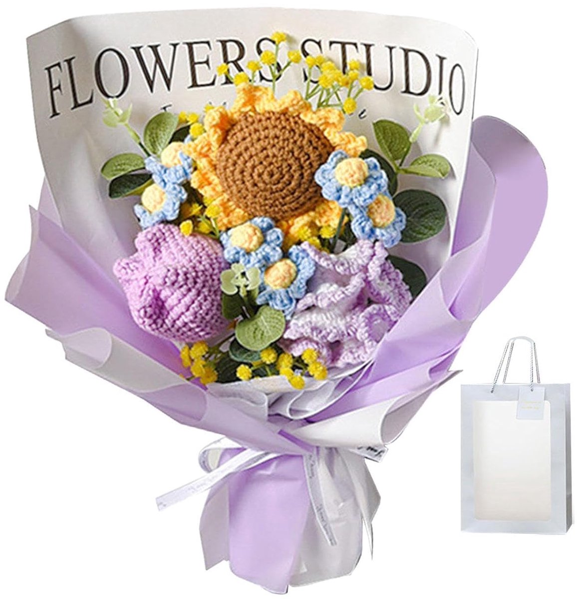 Gehaakt Bloemenboeket - Gebreide Bloemen - Woondecoratie - Handgemaakt Vakmanschap - 35x27cm - Paars