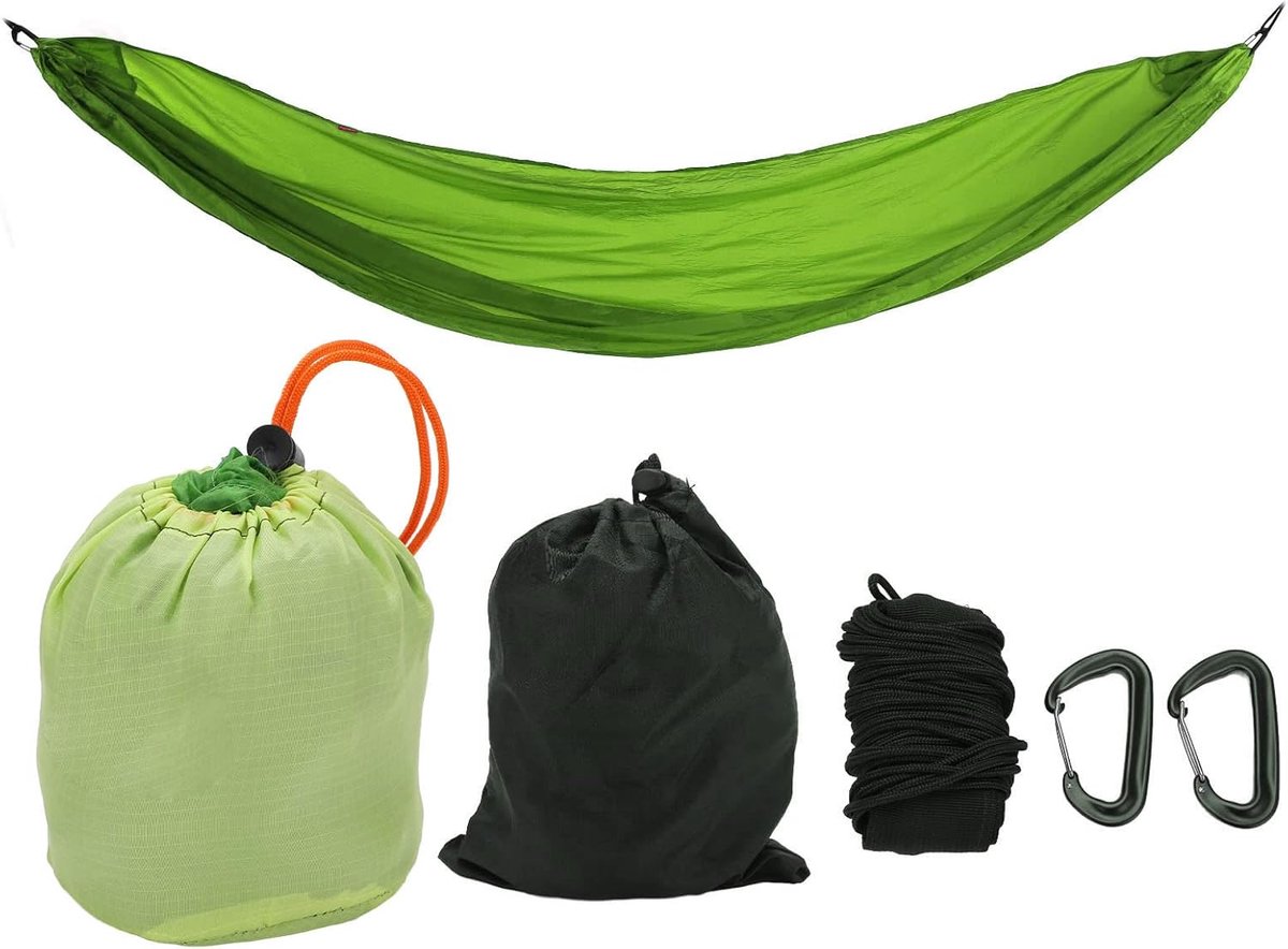 Outdoor Hangmat - Kampeerhangmat Strandhangmat - Ontspannen Buiten - Lichtgewicht Draagbaar - 266 x 140 cm - Grasgroen