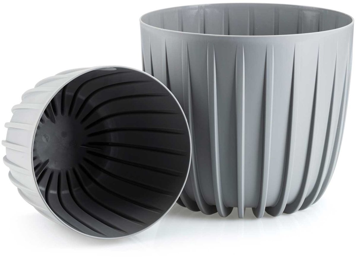 HowHomely Stripped - Bloempot - Grijs - 18xh15,6 cm - Weerbestendig