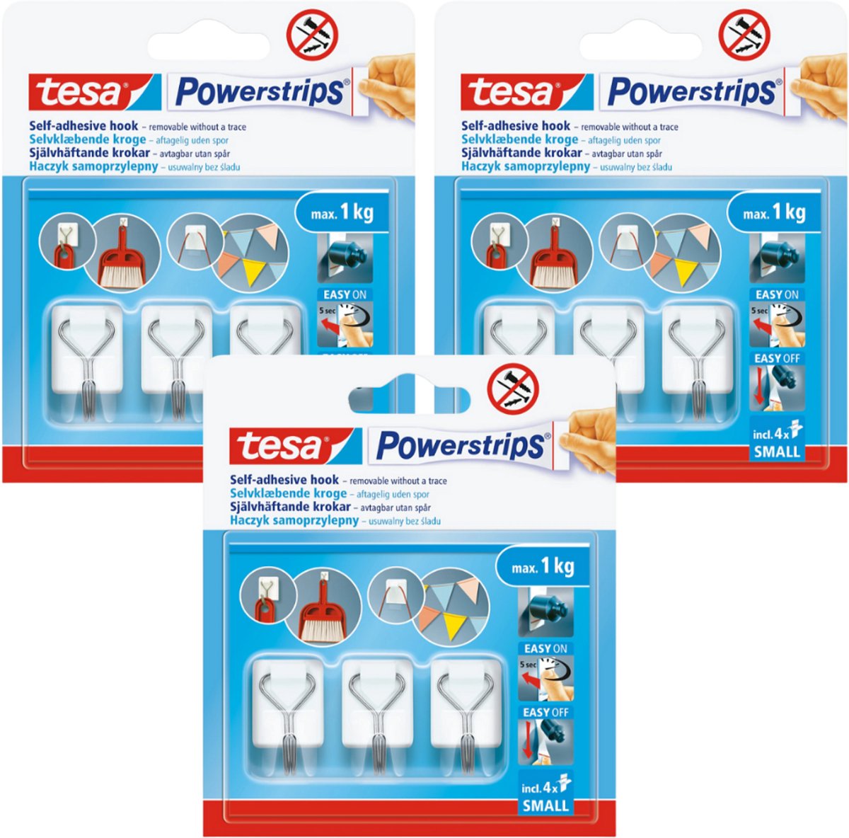 Tesa Powerstrips - Metalen Zelfklevende Haak - Wit - 1kg - 3 stuks