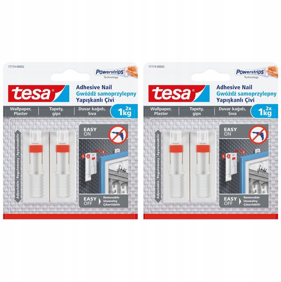 Tesa - Zelfklevende Nagel - Verstelbaar - Tapijt- en Pleisterwerk - 2x1kg
