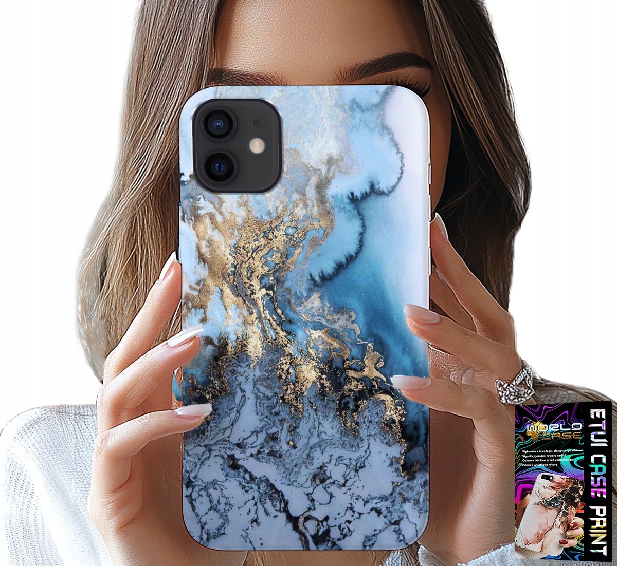 HOESJE VOOR IPHONE 12 MINI - MARMER MET DAMESMOTIEF + GLAS