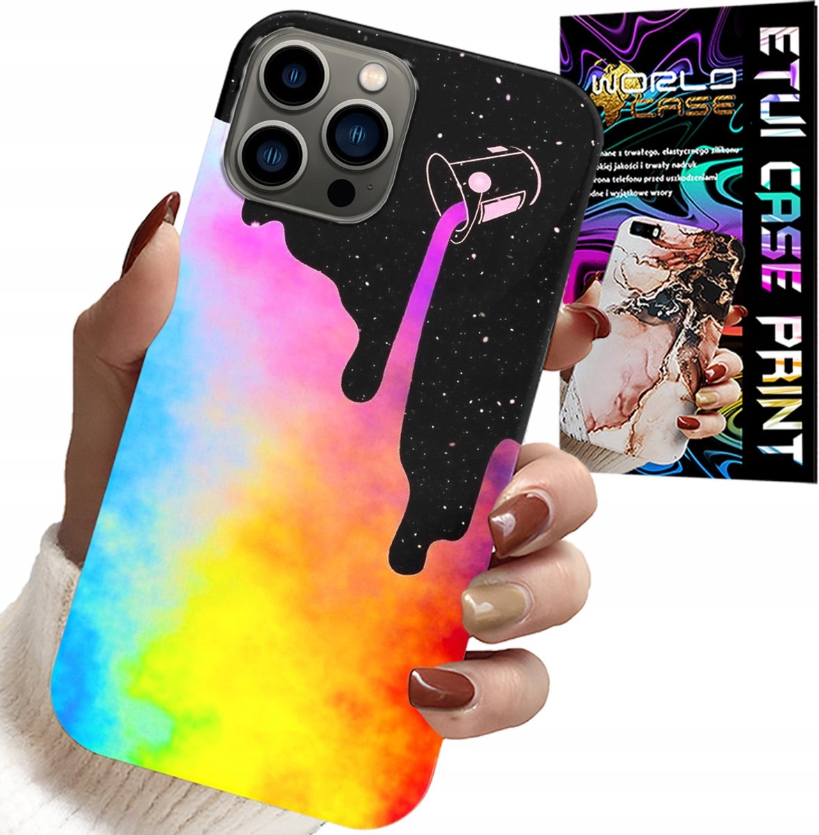 HOESJE VOOR IPHONE 12 PRO MAX - REGENBOOGKLEURIGE PATRONEN, VERF + FOLIE