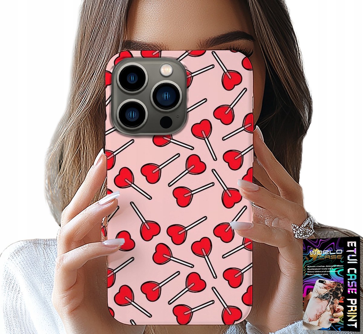 Hoesje voor iPhone 14 Pro Max - Vrouwelijke, modieuze patronen, lolly's en hartjes