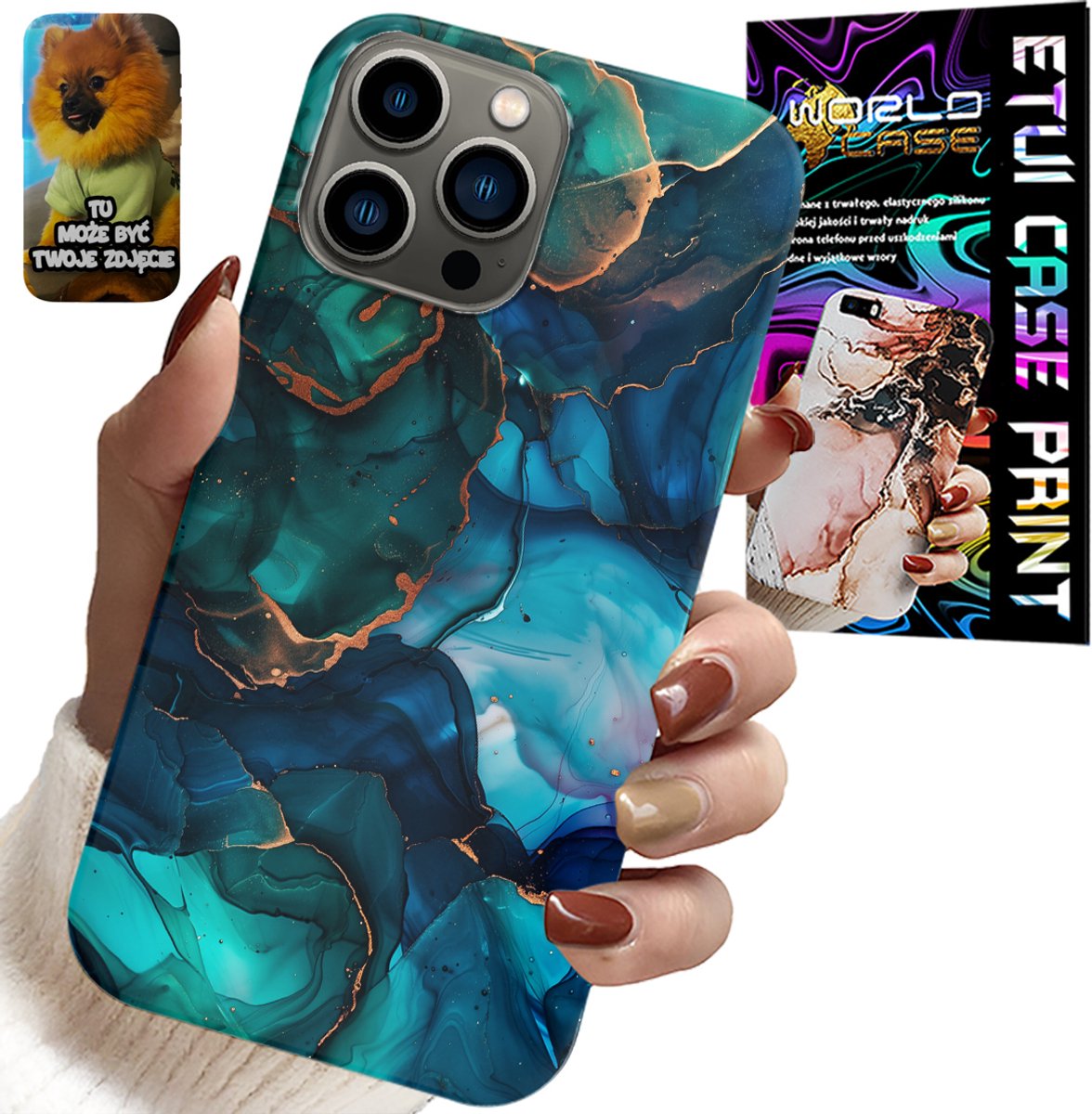 iPhone 13 Pro hoesje - Blauwgroen marmerpatroon op de achterkant