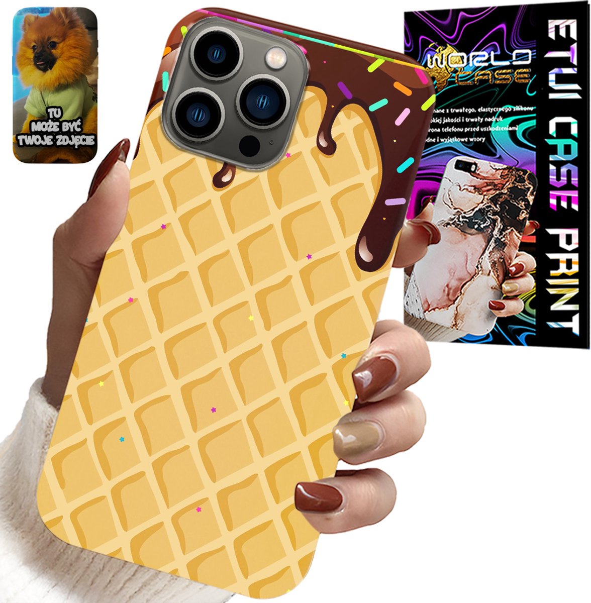 HOESJE VOOR IPHONE 13 PRO - MET EEN WAFELMOTIF EN CHOCOLADELAAG