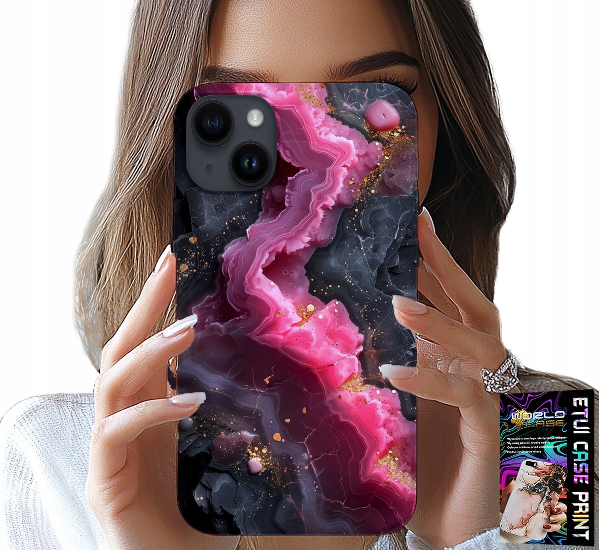 iPhone 14 Plus hoesje - Roze marmeren achterkant, trendy patronen