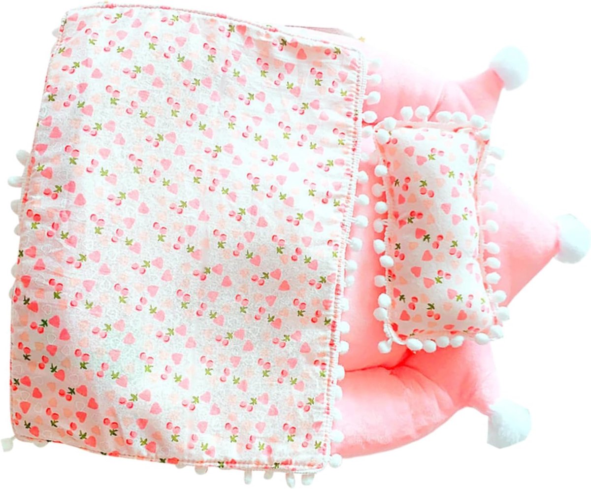 Poppenbeddengoed Set - Poppenhuis Meubilair - Rollenspel Speelgoed - Zachte Katoen Fluweel - 34.5 x 33.4 cm - Roze