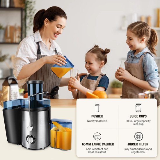 Premium Sapcentrifuge - Elektrische Sappers - Roestvrijstaal - Capaciteit 500 ml - 2 Snelheden - Gezondheid - Compact - Groente en Fruit - Geschikt voor Thuisgebruik - Zilverkleurig - 1000 Watt. van Merkloos — afbeelding 4
