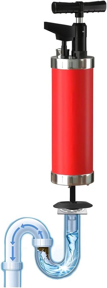 Professionele Hogedruk Ontstopper Rioolontstopper met Drukmeter en 4 Zuigkoppen voor WC en Afvoeren
