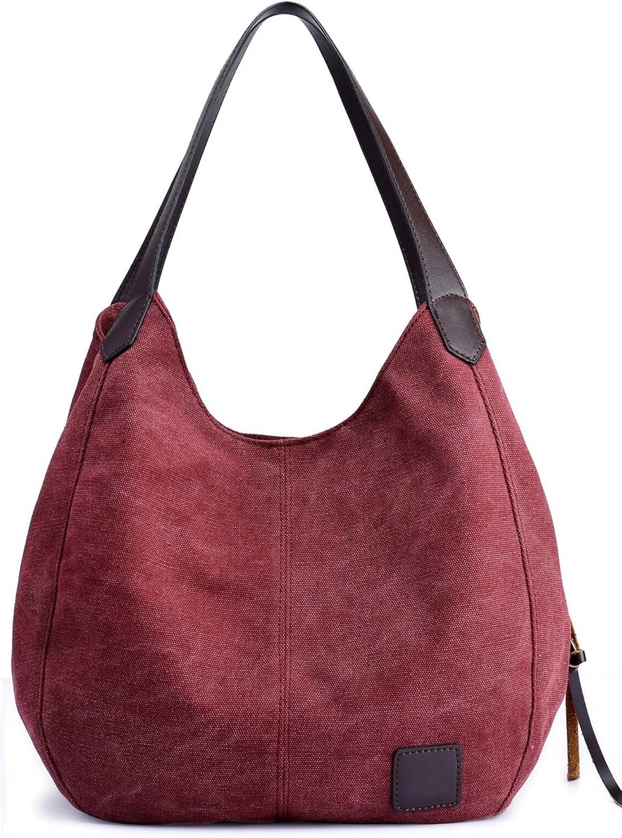 Grote Canvas Shopper Tas voor Dames - Stijlvolle Hobo Handtas Rood
