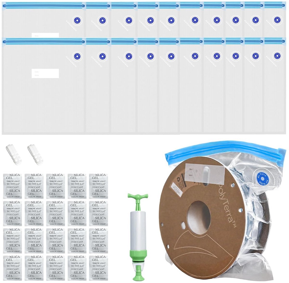 3D-printer Filament Opgslagkit, 20 Vacuümzakken met Droogmiddel