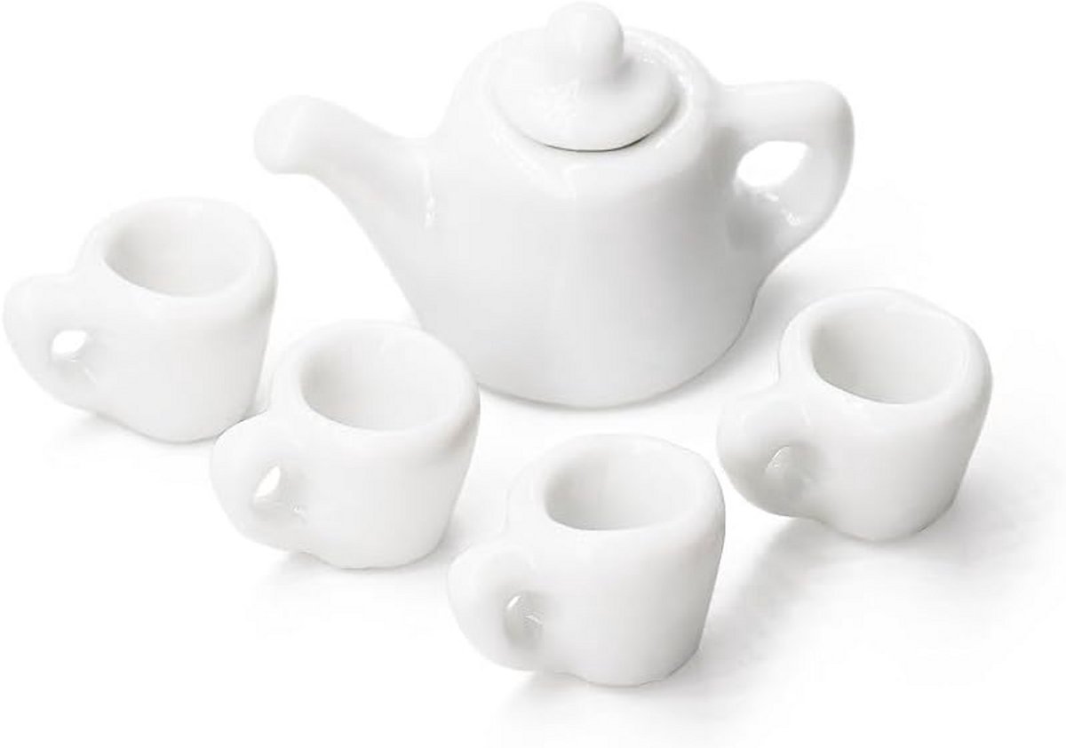 Miniatuur Theeservies 5 Delen voor Poppenhuis, Schaal 1:12, Wit