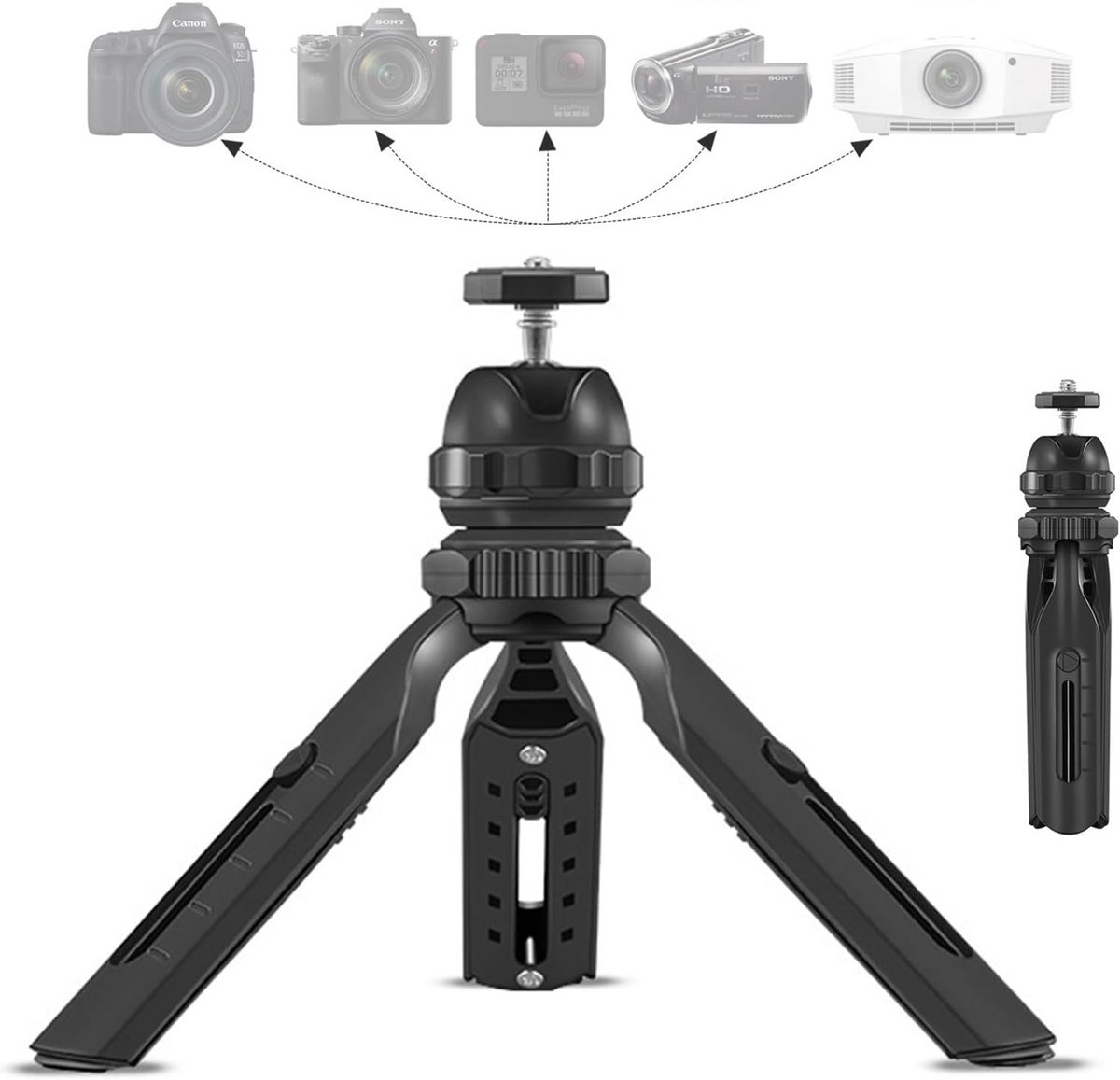 Compact Mini Statief met 1/4 Inch Schroef en Kogelkop voor Gimbals en Camera's